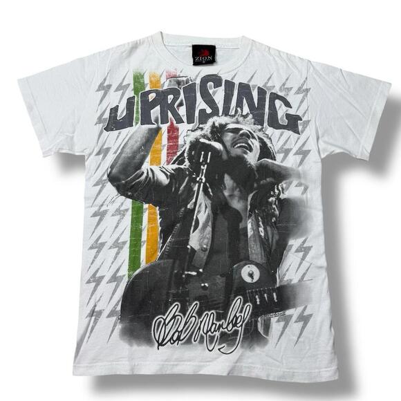 Zion Rootswear Bob Marley Uprising T-Shirt Size S White Reggae Graphic VTG 90s - Picture 2 of 8